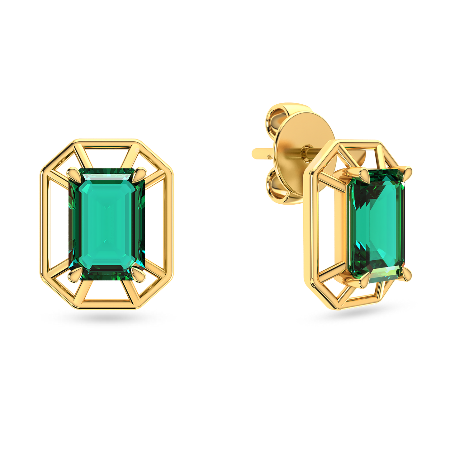 Framed Emerald 18K Solid Gold Ear Studs