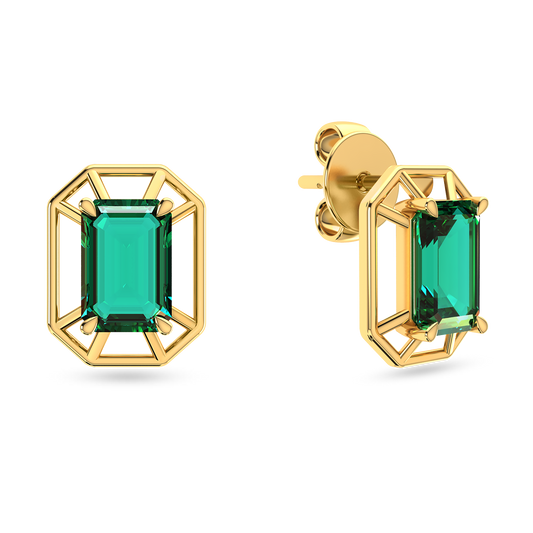Framed Emerald 18K Solid Gold Ear Studs