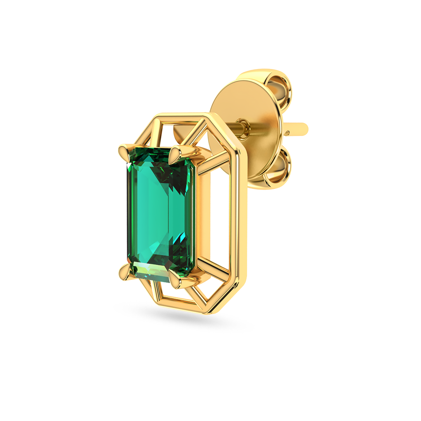 Framed Emerald 18K Solid Gold Ear Studs