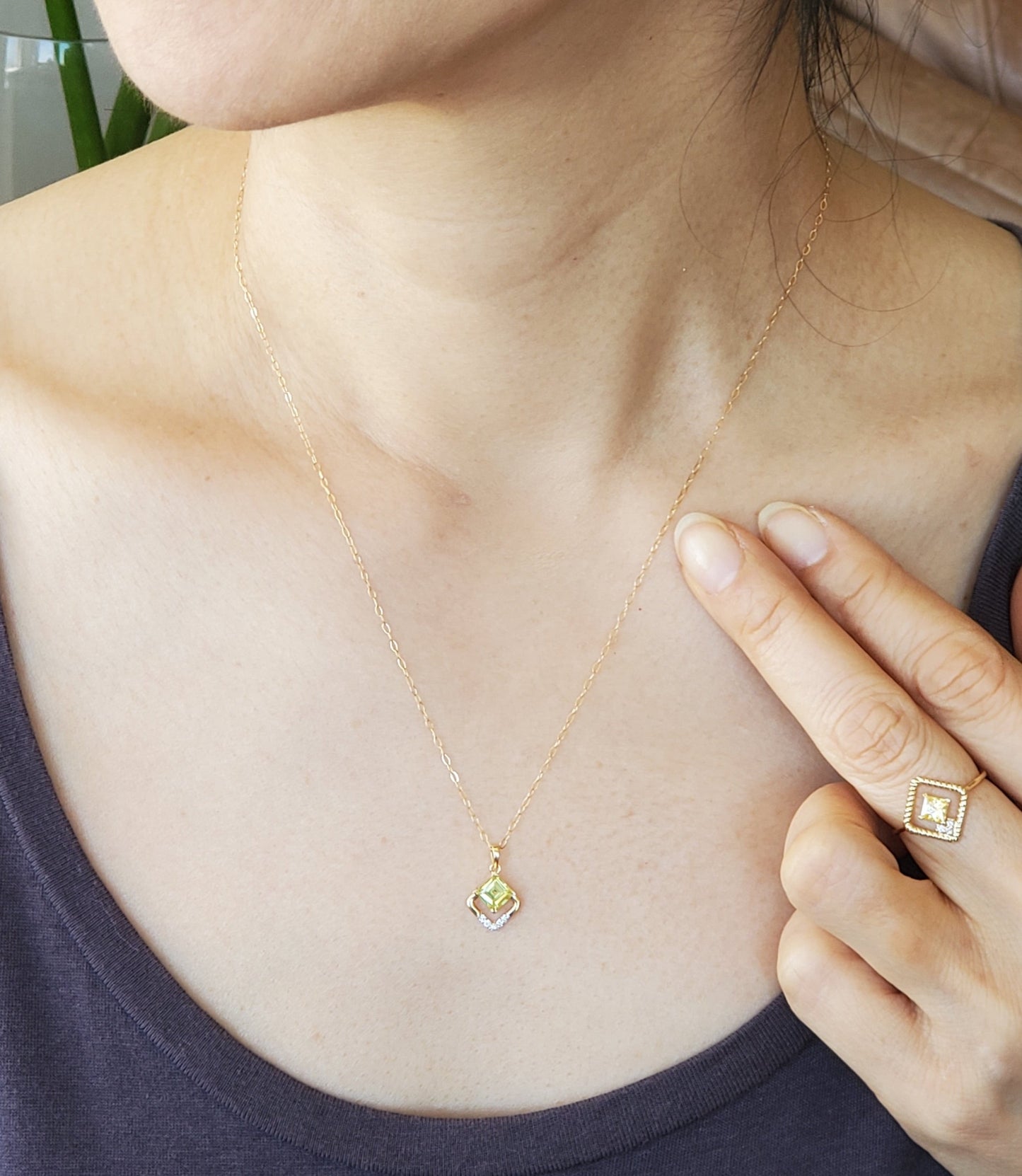 Framed Diamond & Yellow Citrine Gold Necklace