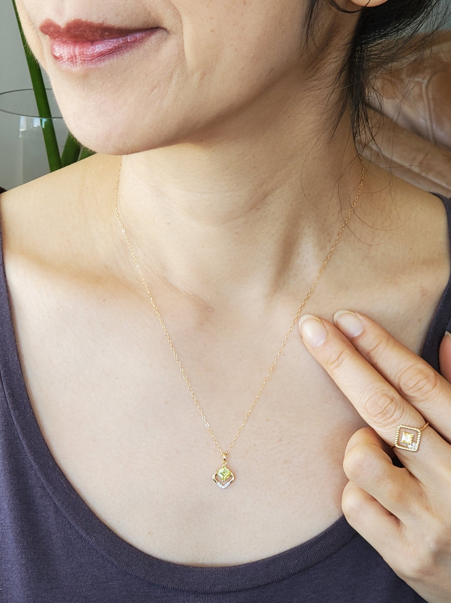 Framed Diamond & Yellow Citrine Gold Twist Ring