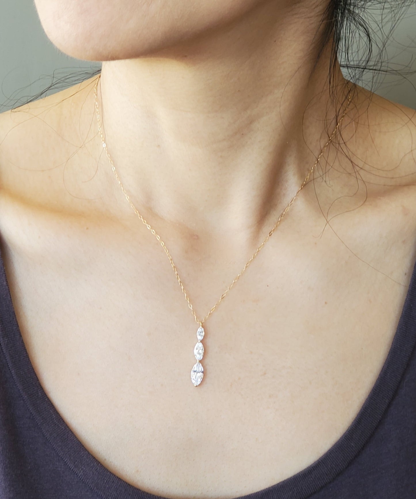 Marquise White Topaz Drop Gold Necklace