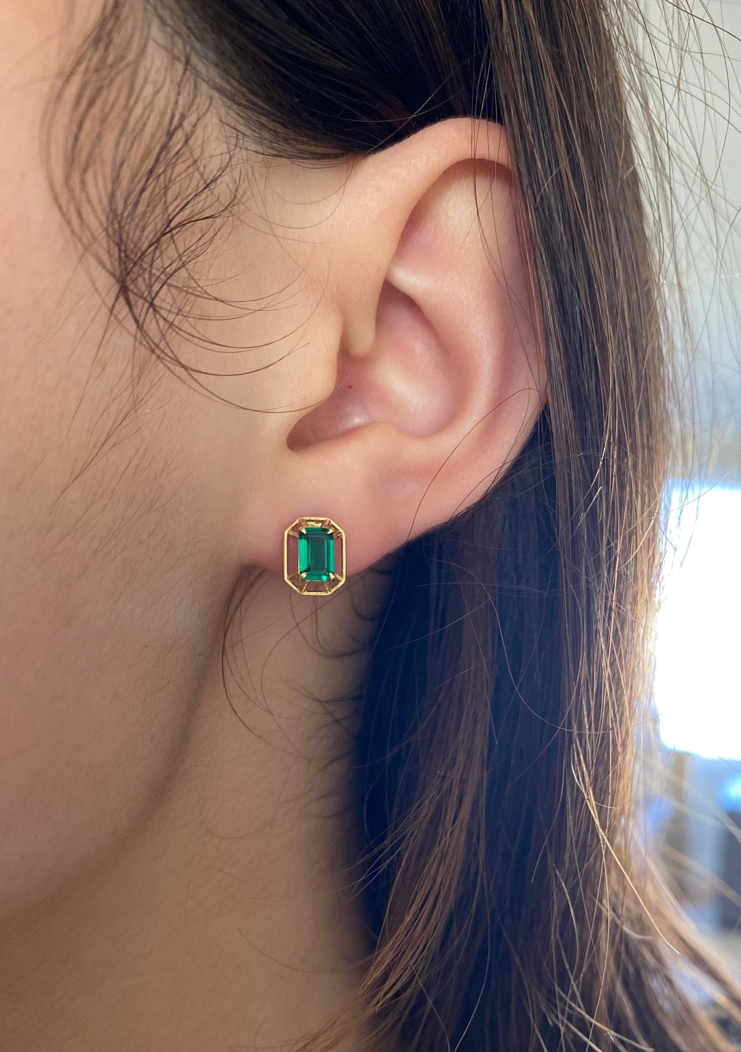 Framed Emerald 18K Solid Gold Ear Studs