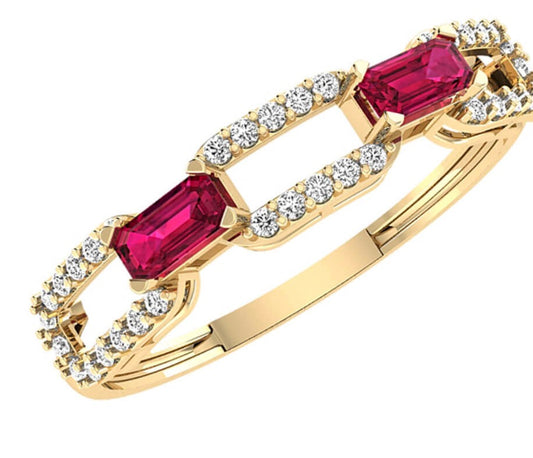 Diamond & Ruby Link Gold Ring