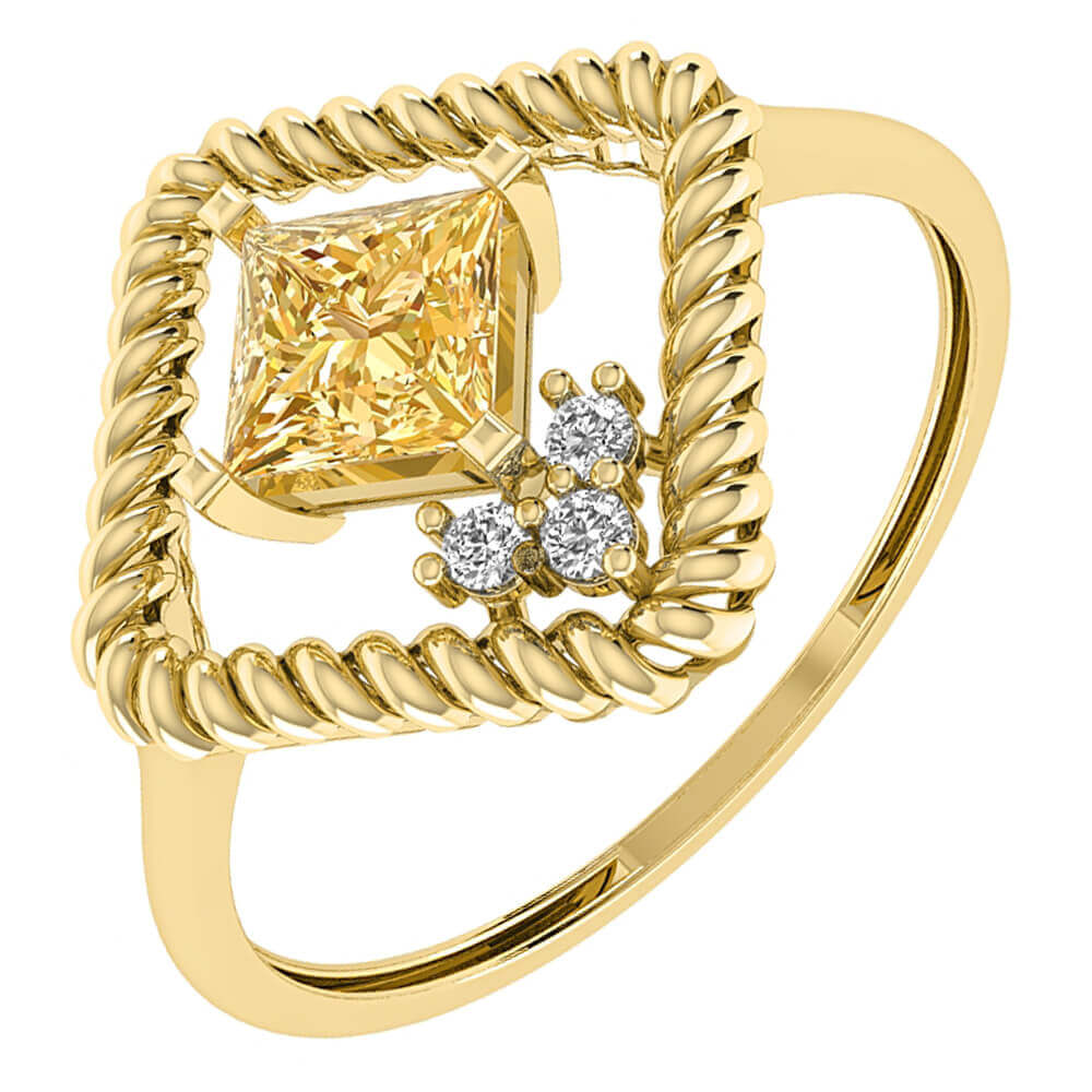 Framed Diamond & Yellow Citrine Gold Twist Ring