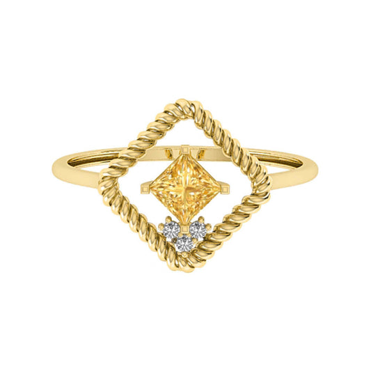 Framed Diamond & Yellow Citrine Gold Twist Ring