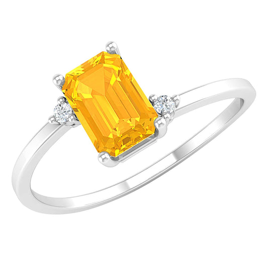Orange Baguette Citrine & Diamond White Gold Ring