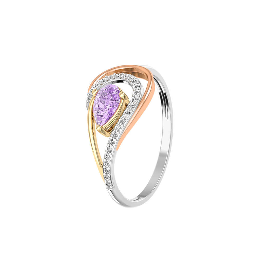 Diamond & Amethyst Tri-Color Gold Ring