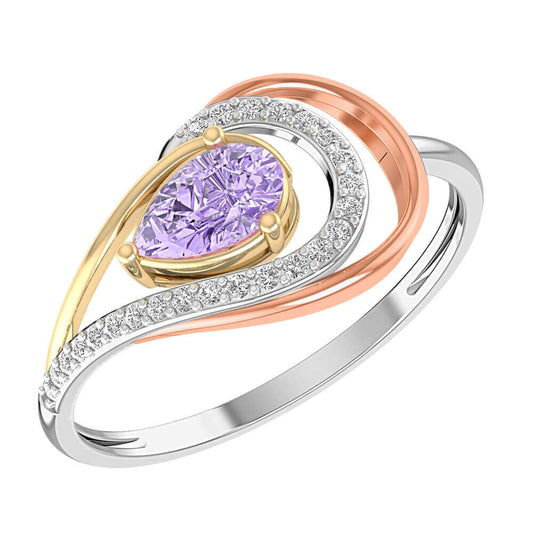 Diamond & Amethyst Tri-Color Gold Ring