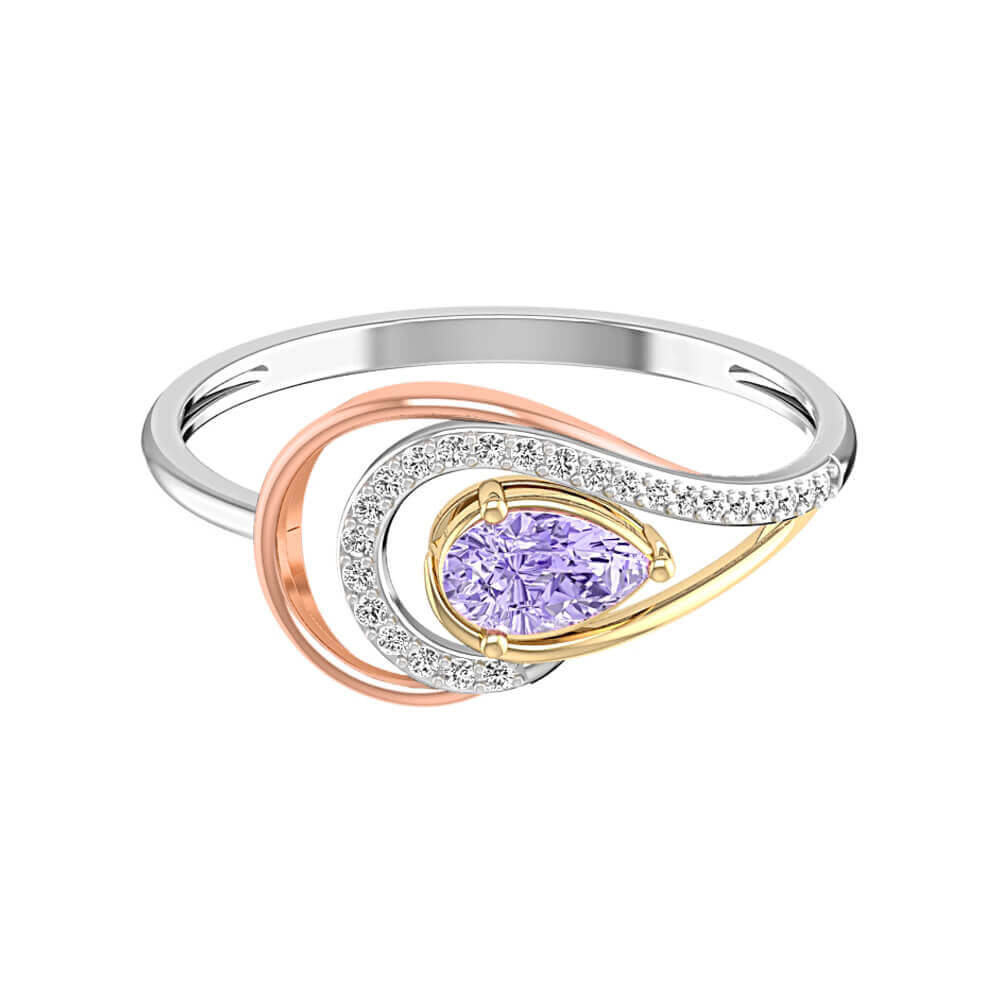 Diamond & Amethyst Tri-Color Gold Ring