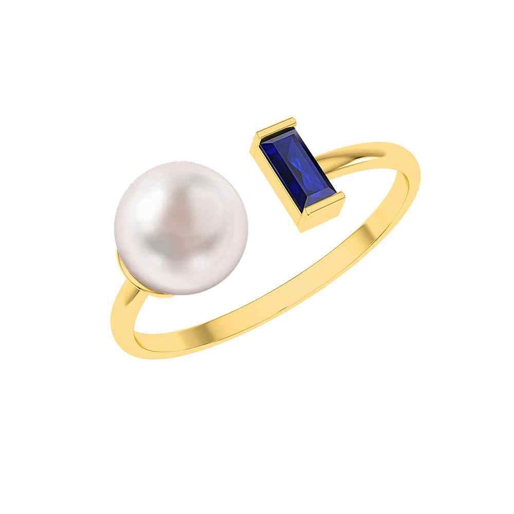 Pearl & Blue Sapphire Gold Ring