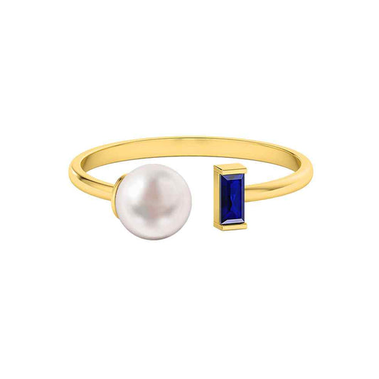 Pearl & Blue Sapphire Gold Ring