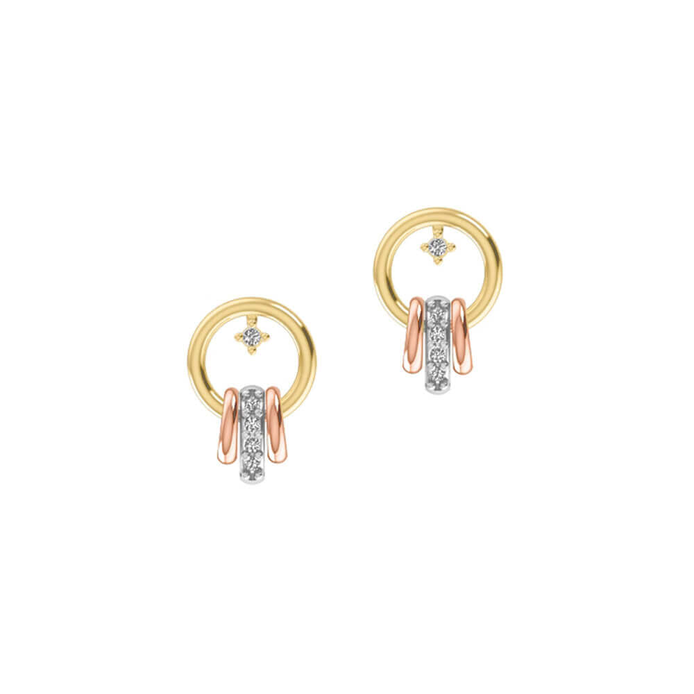 Tri-Color Gold Circles Diamond Ear Studs