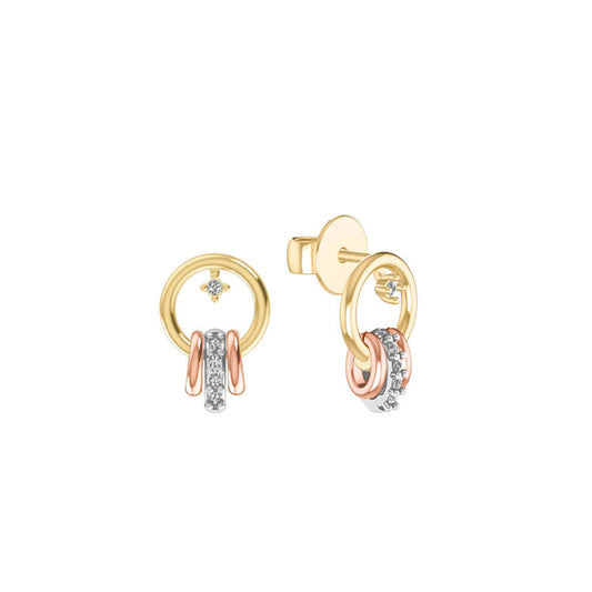 Tri-Color Gold Circles Diamond Ear Studs