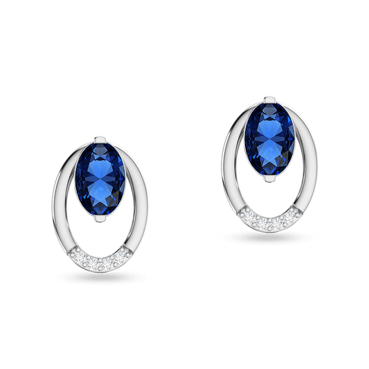 Blue Sapphire & White Gold Diamond Earrings