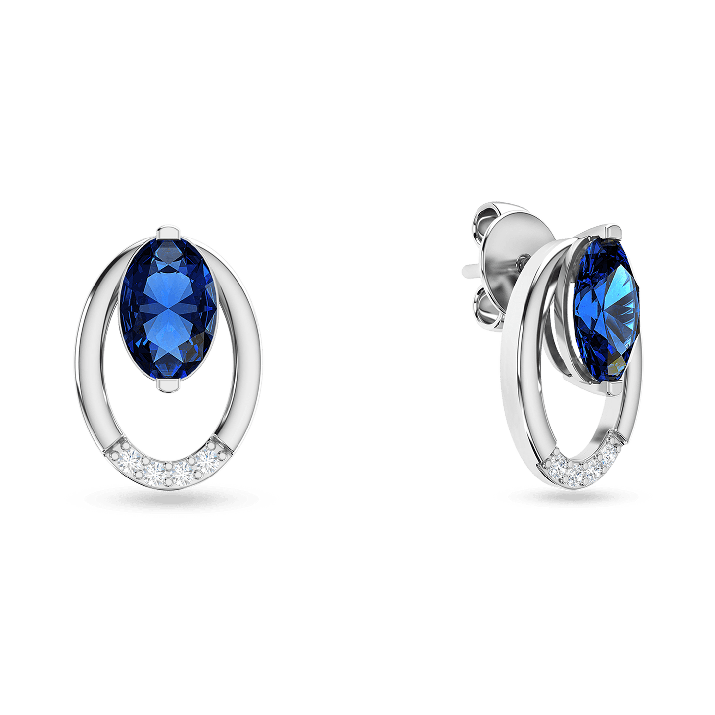 Blue Sapphire & White Gold Diamond Earrings