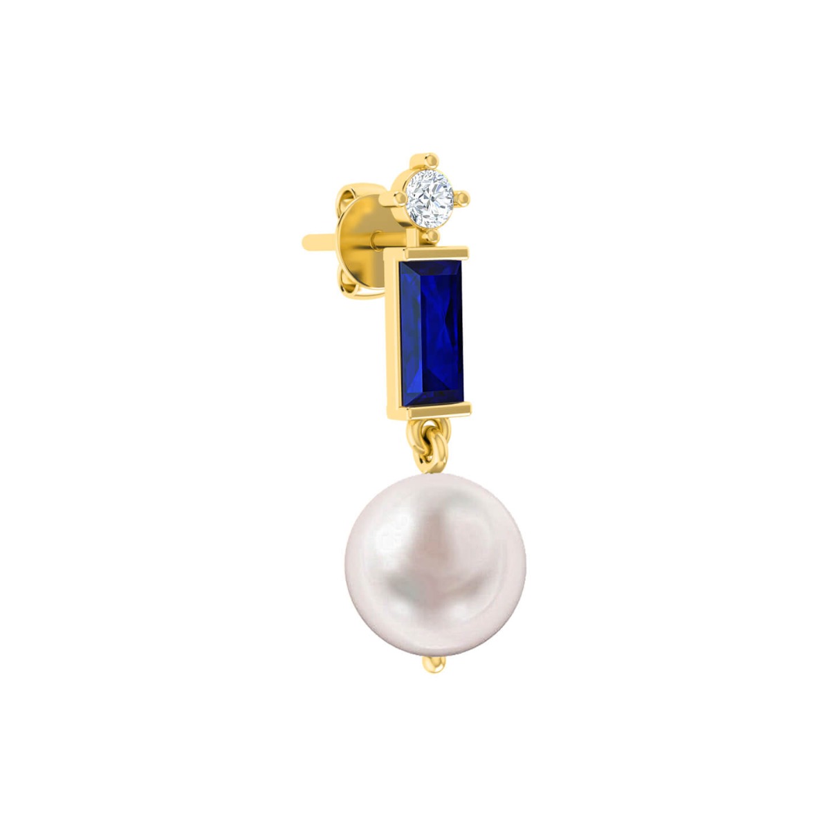 Pearl & Blue Sapphire Gold Drop Earrings