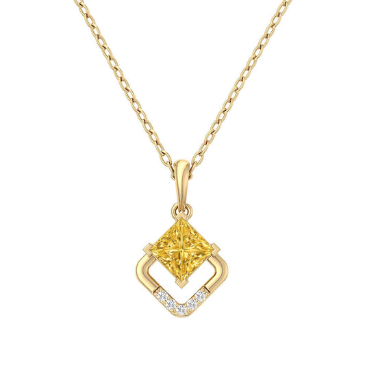 Framed Diamond & Yellow Citrine Gold Necklace