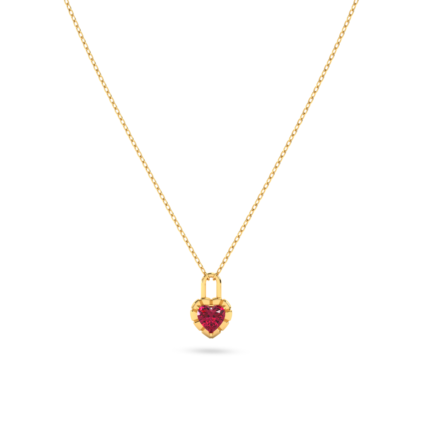 Sunshine Ruby Heart Lock Gold Necklace