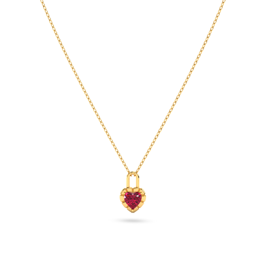Sunshine Ruby Heart Lock Gold Necklace