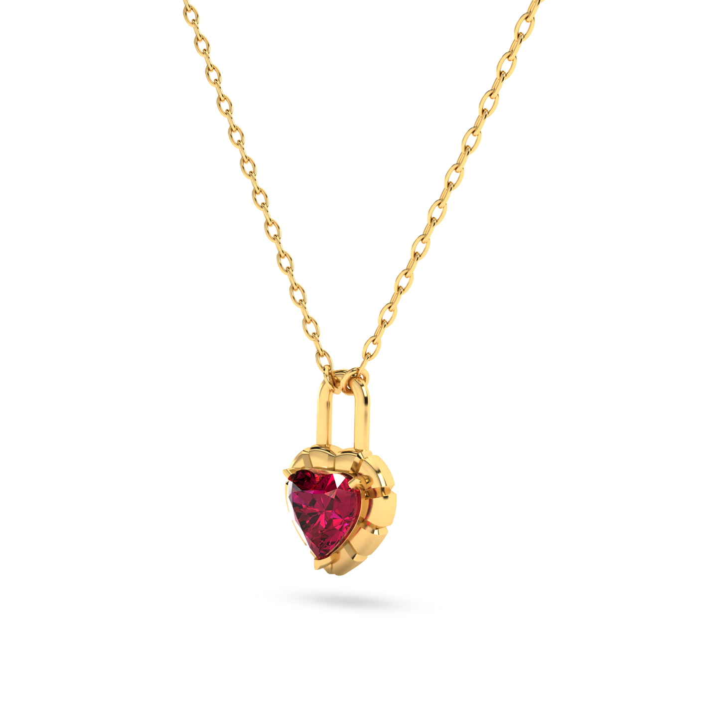 Sunshine Ruby Heart Lock Gold Necklace