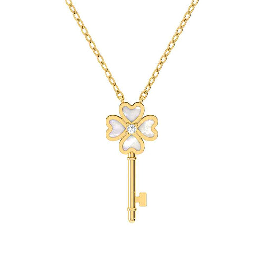 Key Clover Hearts Gold Necklace