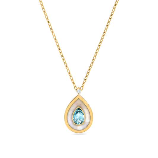 Mother-of-Pearl & Aquamarine Teardrop Necklace