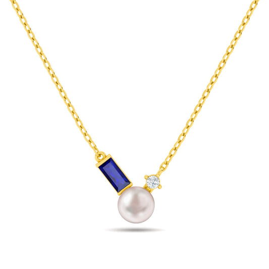 Pearl & Blue Sapphire Gold Necklace