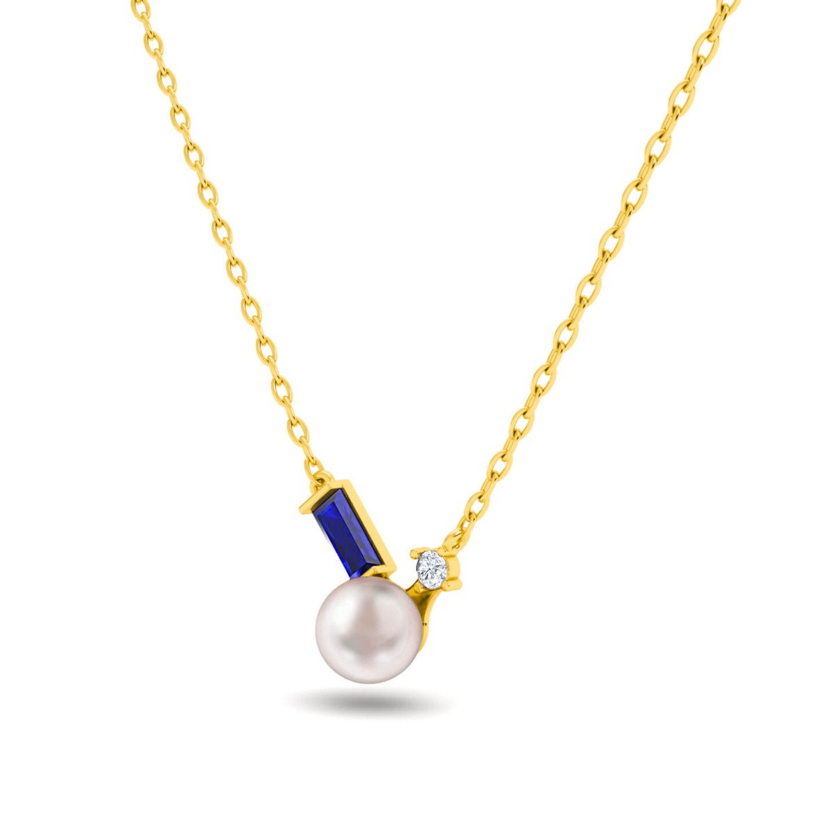 Pearl & Blue Sapphire Gold Necklace