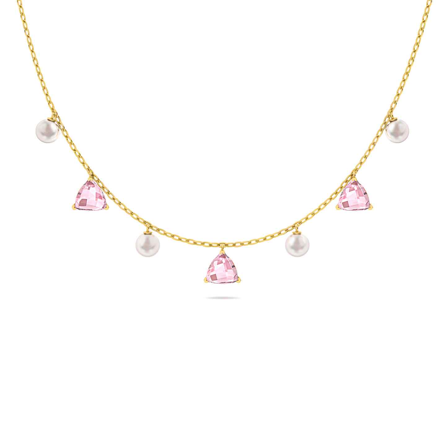 Pearl & Pink Sapphire Gold Necklace