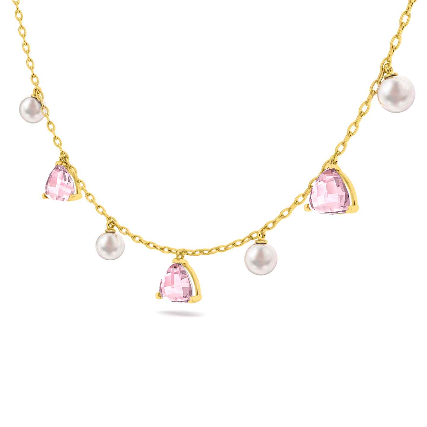 Pearl & Pink Sapphire Gold Necklace