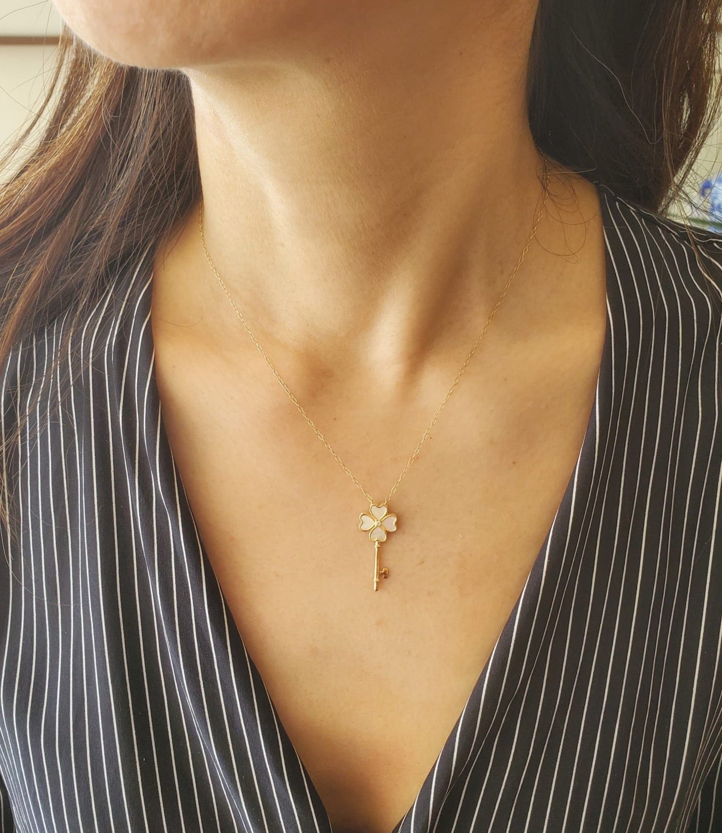 Key Clover Hearts Gold Necklace