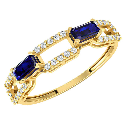 Diamond & Blue Sapphire Link Gold Ring
