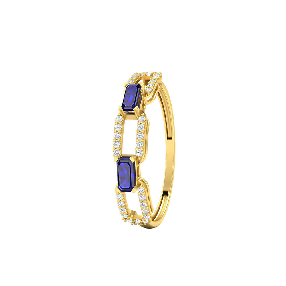 Diamond & Blue Sapphire Link Gold Ring