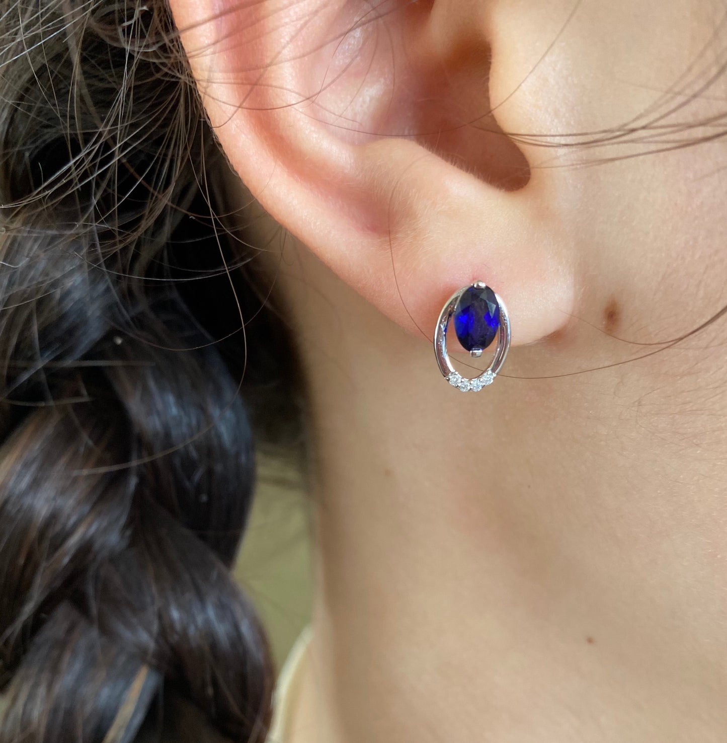 Blue Sapphire & White Gold Diamond Earrings