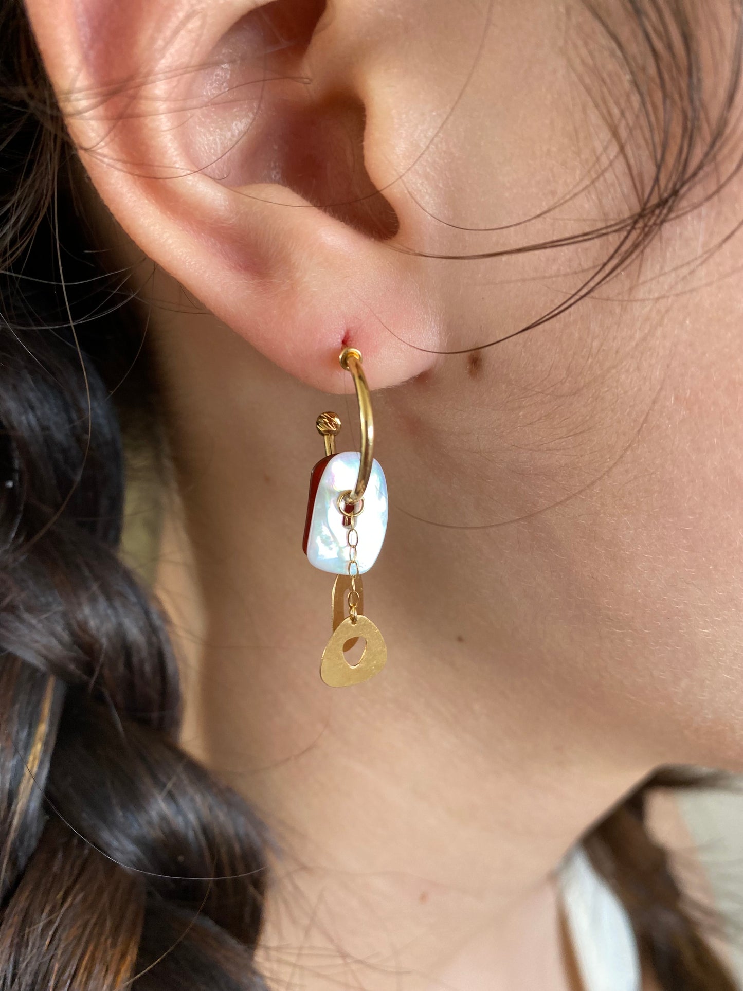 Pearl Accent Gold Drops Hoop Earrings