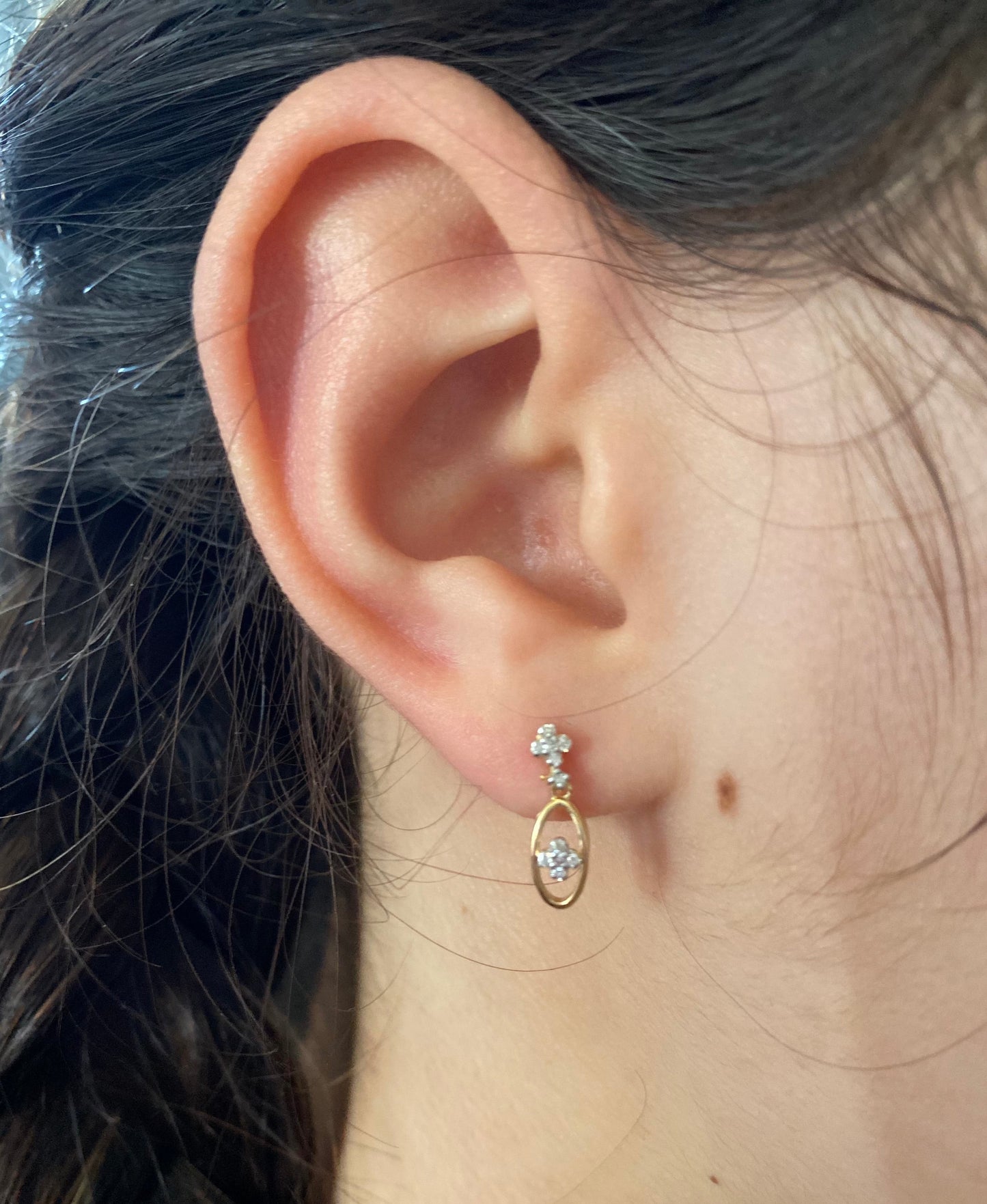 Oval Diamond Gold Drops Earrings