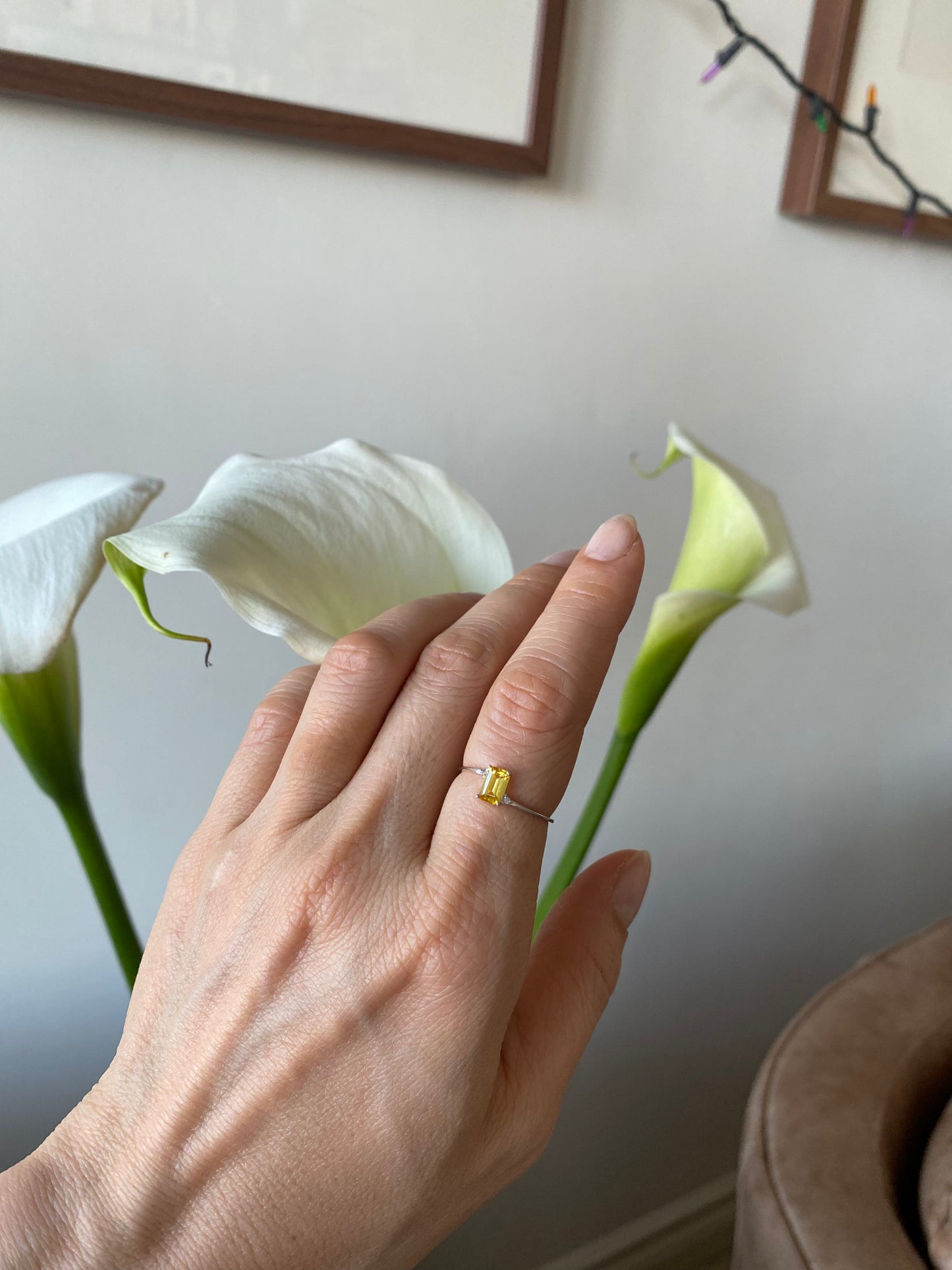 Orange Baguette Citrine & Diamond White Gold Ring