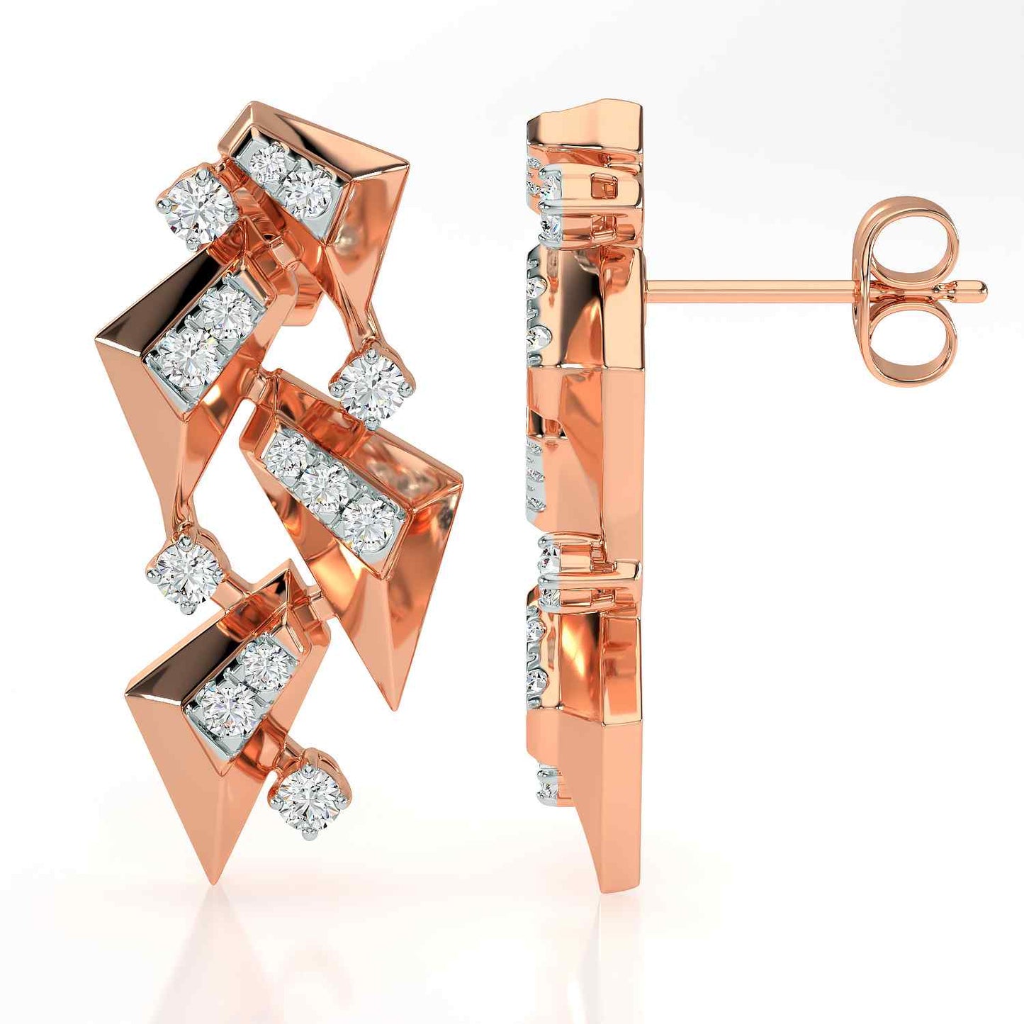 Diamond Lattice Rose Gold Earrings